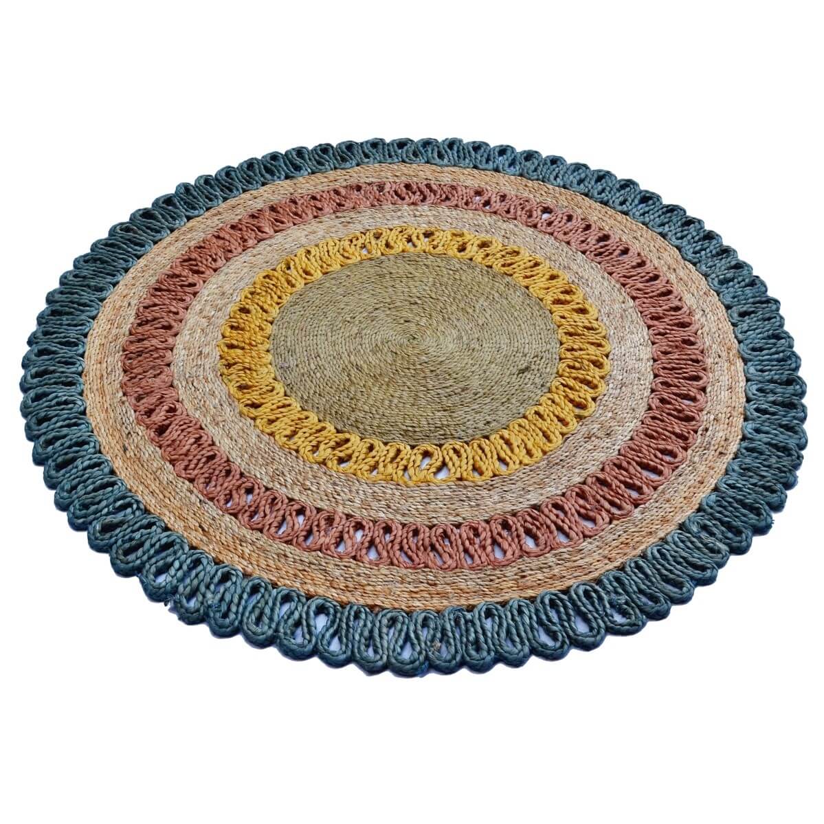 Celestial Charm Handwoven Jute Rug - Blue Round 120cms