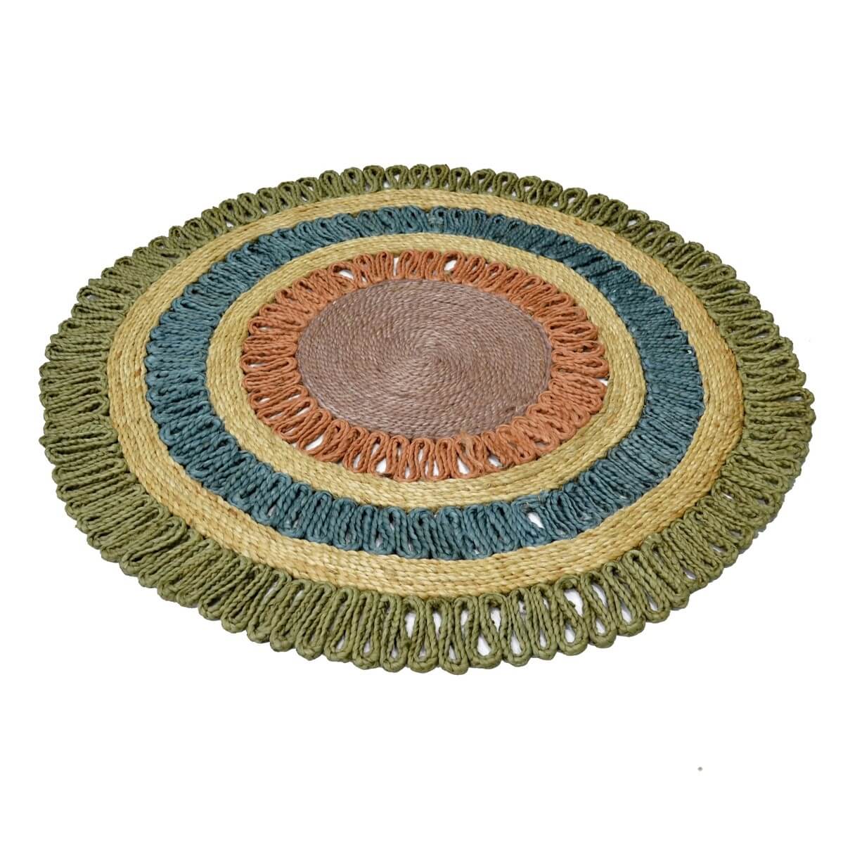 Celestial Charm Handwoven Jute Rug - Green Round 120cms