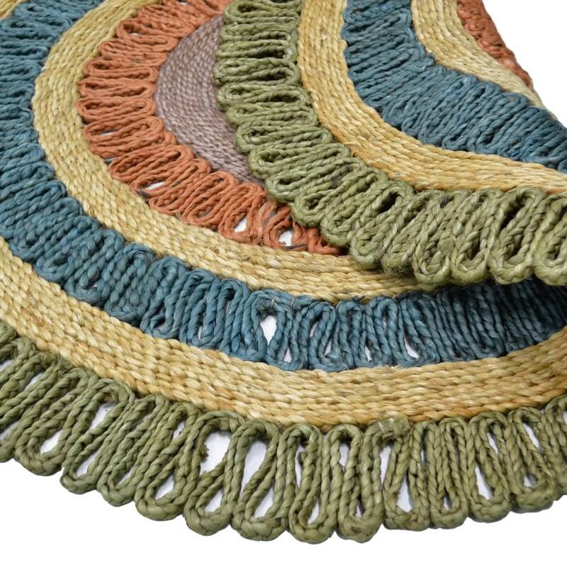 Celestial Charm Handwoven Jute Rug - Green Round 120cms