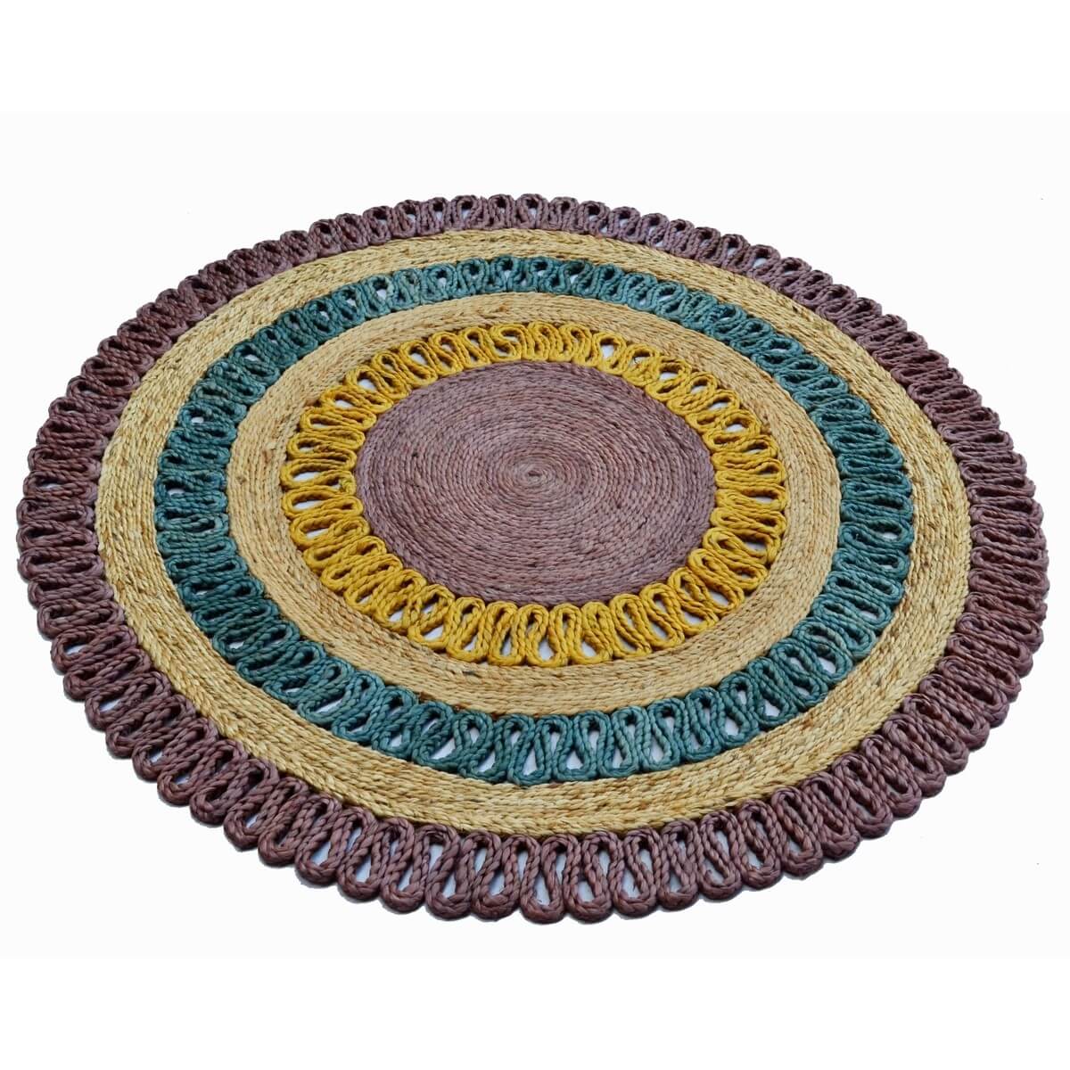 Celestial Charm Handwoven Jute Rug - Purple Round 120cms