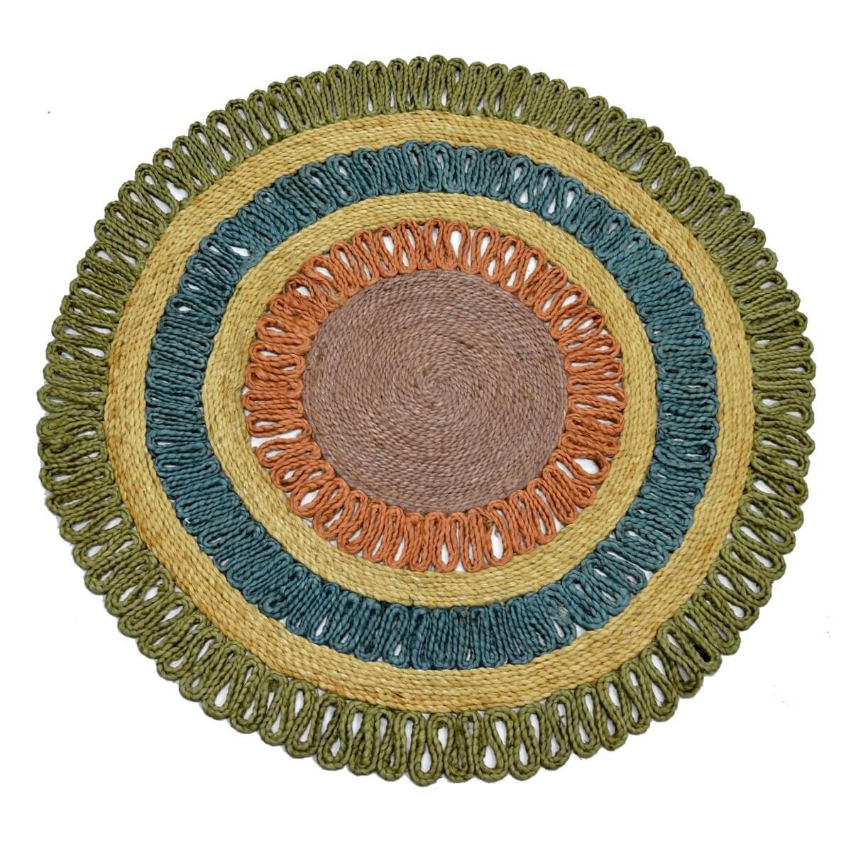 Celestial Charm Handwoven Jute Rug - Green Round 120cms