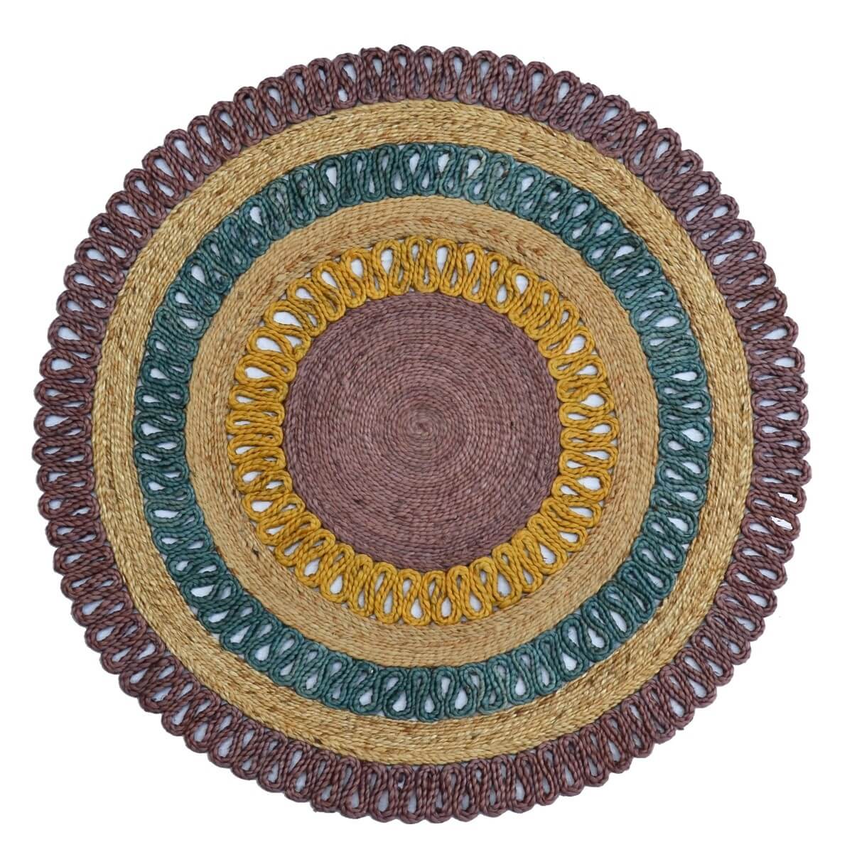 Celestial Charm Handwoven Jute Rug - Purple Round 120cms