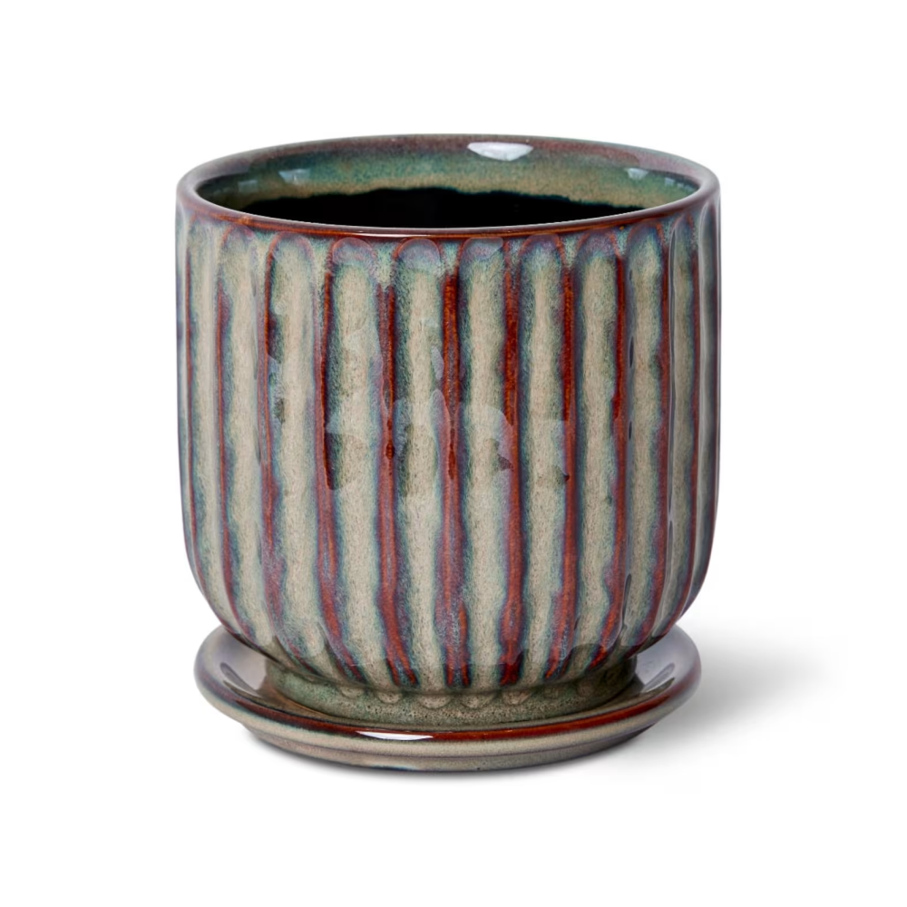 Ceramic Lara Plant Pot with Saucer - Available in 2 Sizes