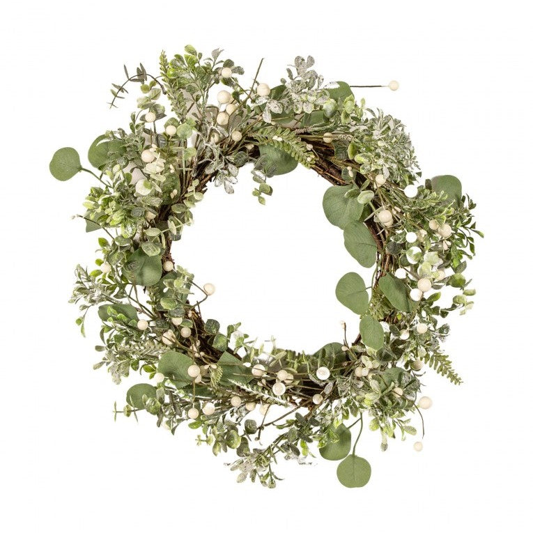 Charming Artificial White Berry with Mixed Leaves Wreath