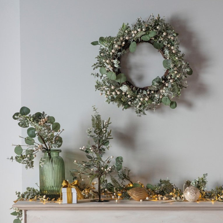 Charming Artificial White Berry with Mixed Leaves Wreath