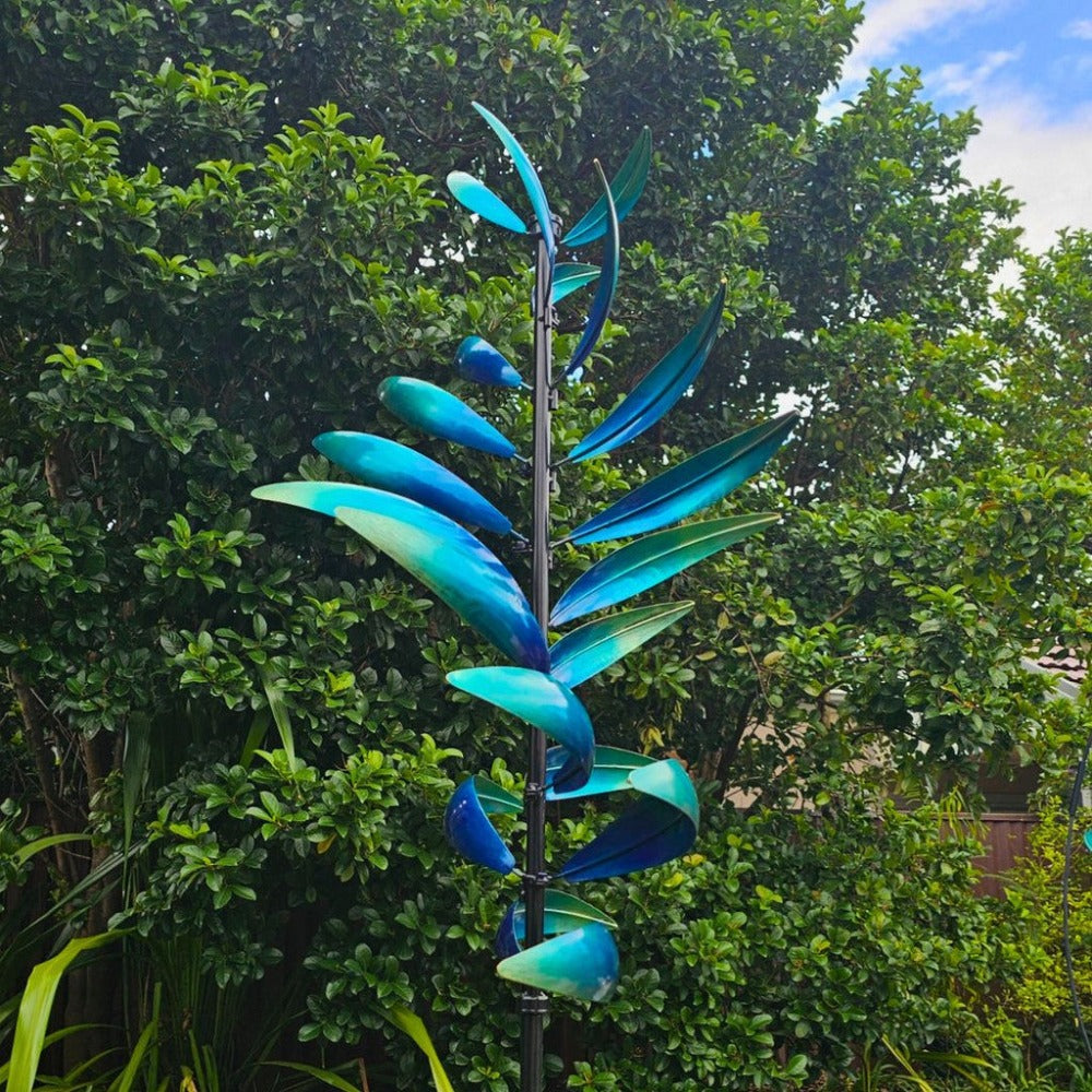 Charming Blue Feather Wind Spinner Decor