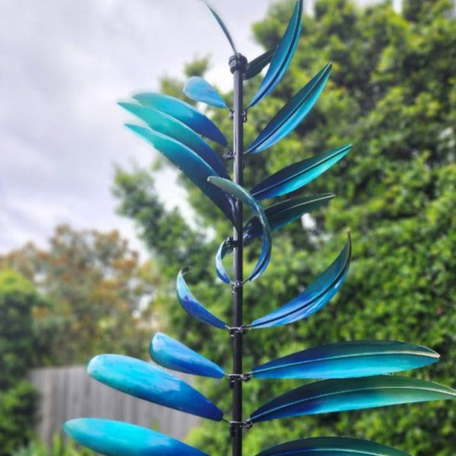 Charming Blue Feather Wind Spinner Decor