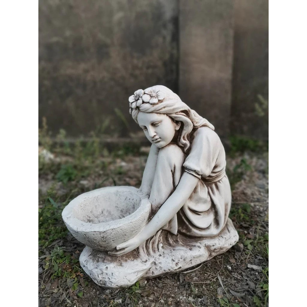 Charming Girl Holding Basket Statue