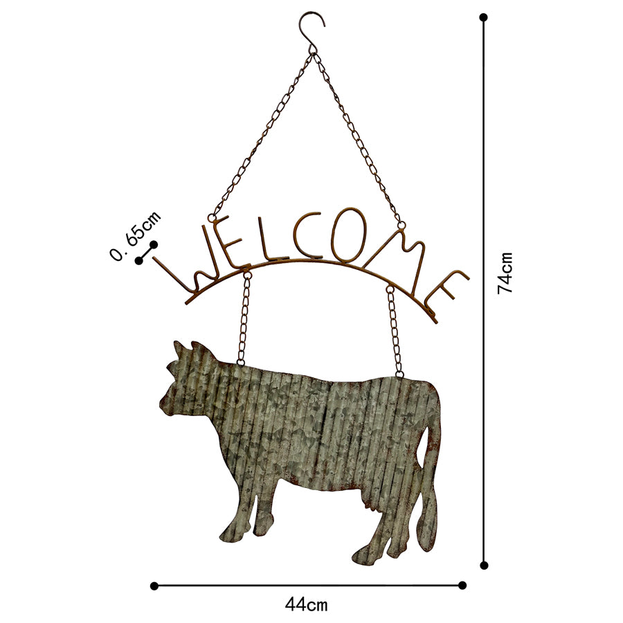 Charming Laser-cut Corrugated Cow Welcome Sign 74cms