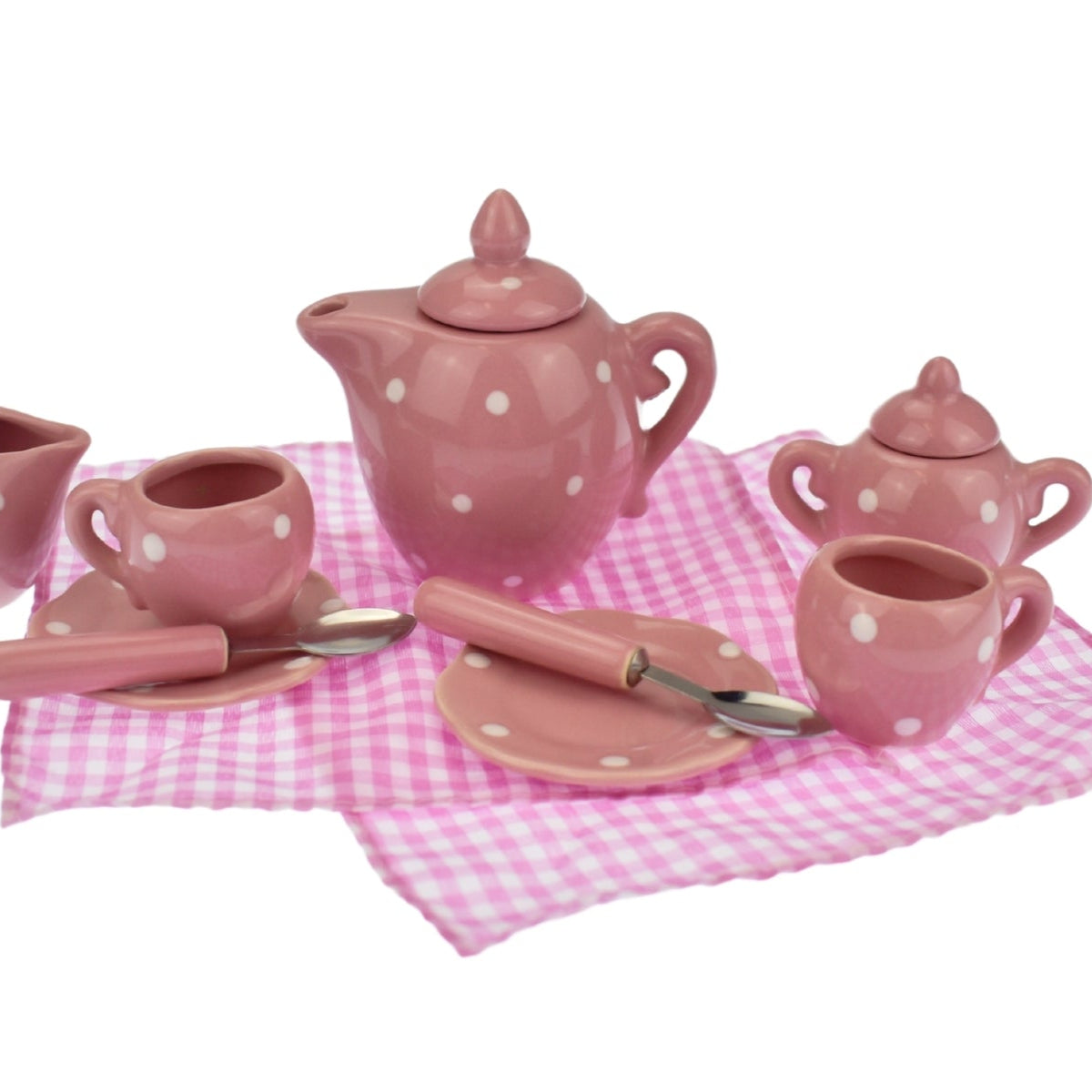 Charming Pink Polka Dot Porcelain Tea Set - 13-Piece Collection