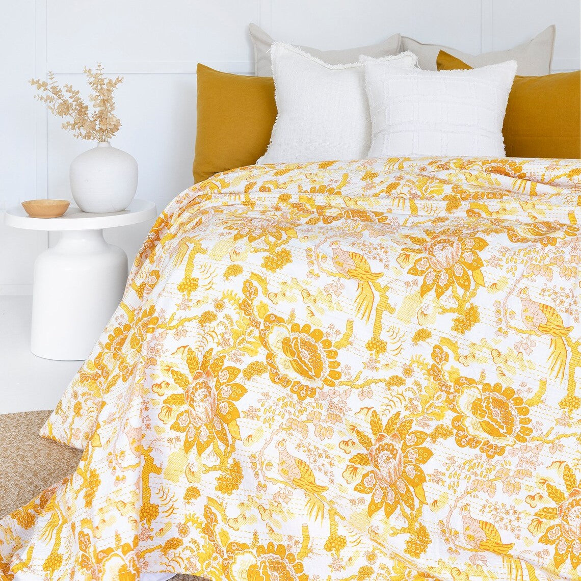 Charming Yellow Hand Stitched Cotton Doona King Size