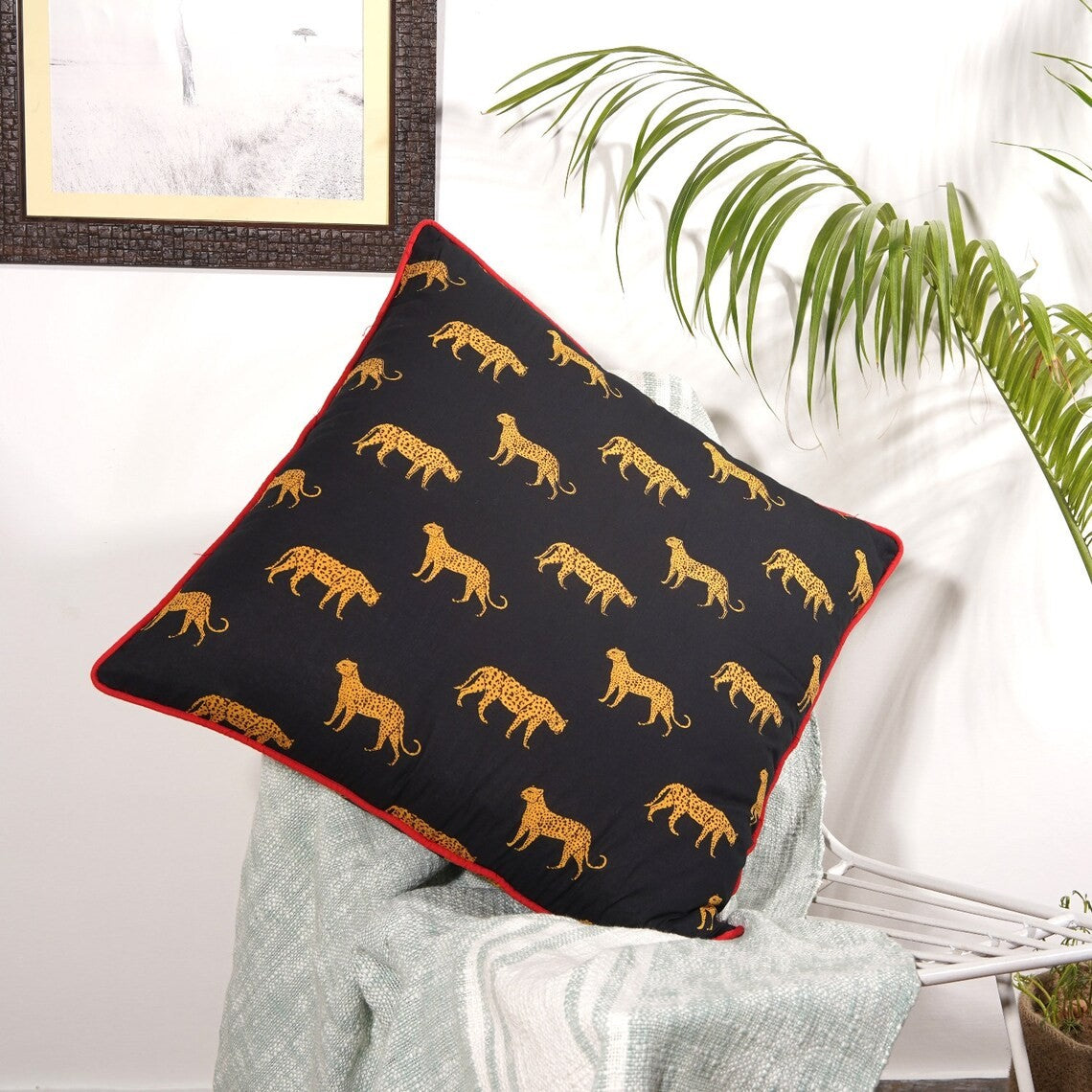 Cheetah Print Cotton Cushion Cover 50 x 50cms - Black