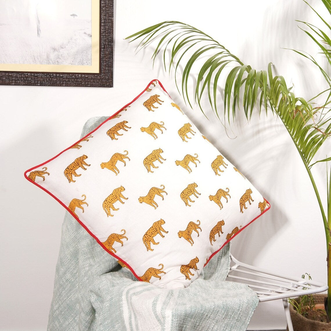 Cheetah Print Cotton Cushion Cover 50 x 50cms - White