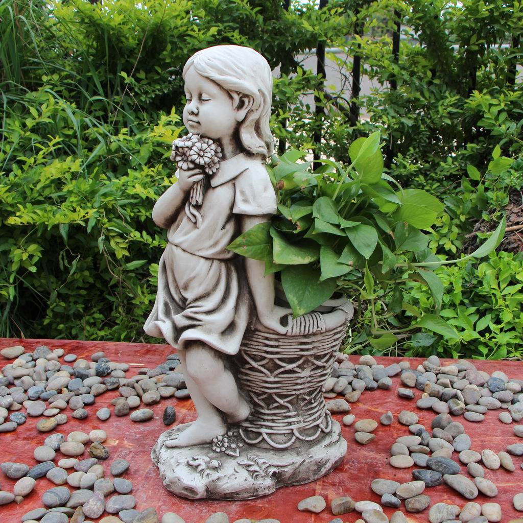 Cherished Chirps Girl Flower Pot Statue