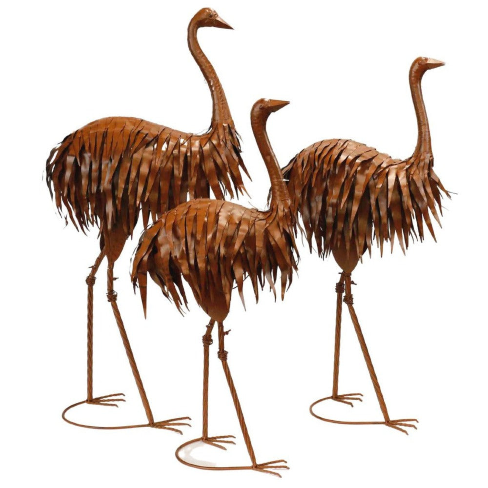 Chic Large Painted Metal Emu - Set of 3