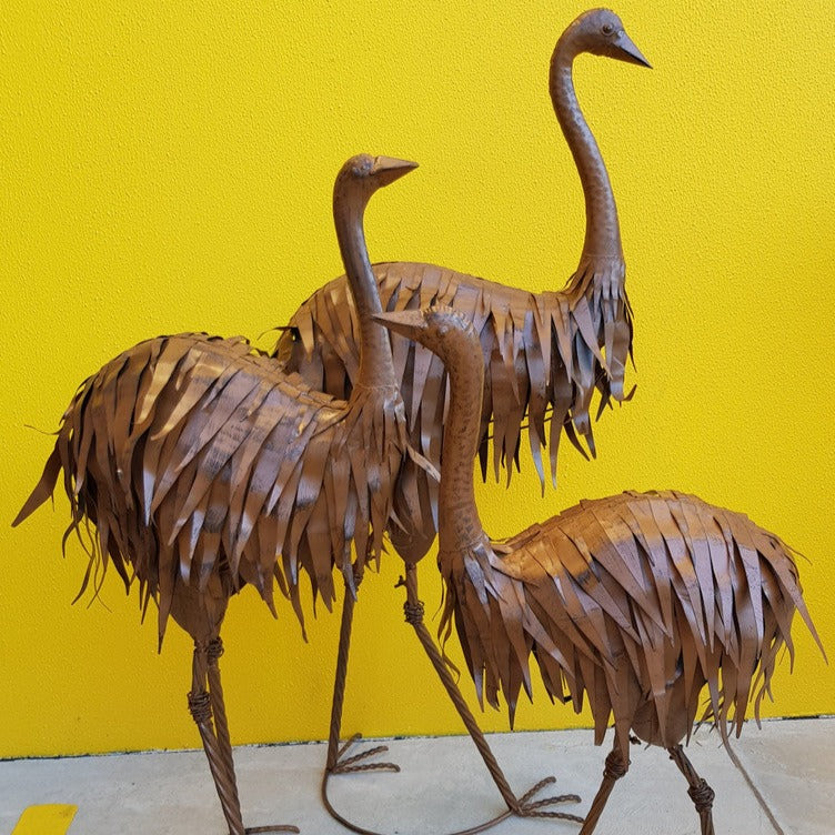 Chic Large Painted Metal Emu - Set of 3