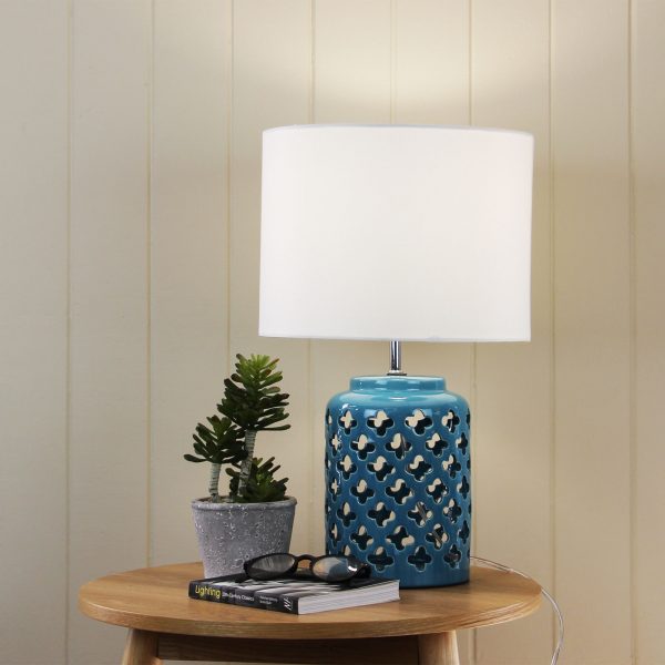 Chic Moorish Cut Teal Ceramic Lamp (Available in 2 Colors)