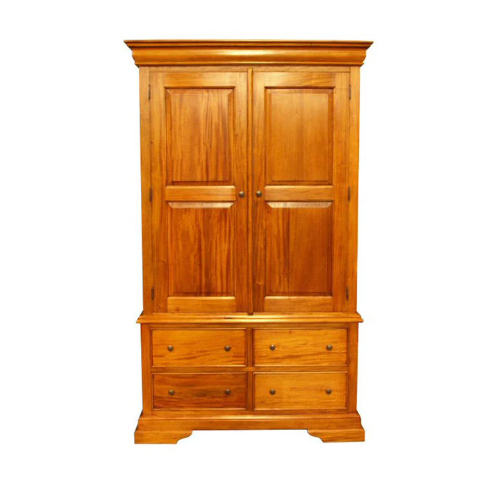 Chic Panelled Double Wardrobe - Light Mahogany