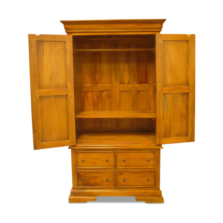 Chic Panelled Double Wardrobe - Light Mahogany