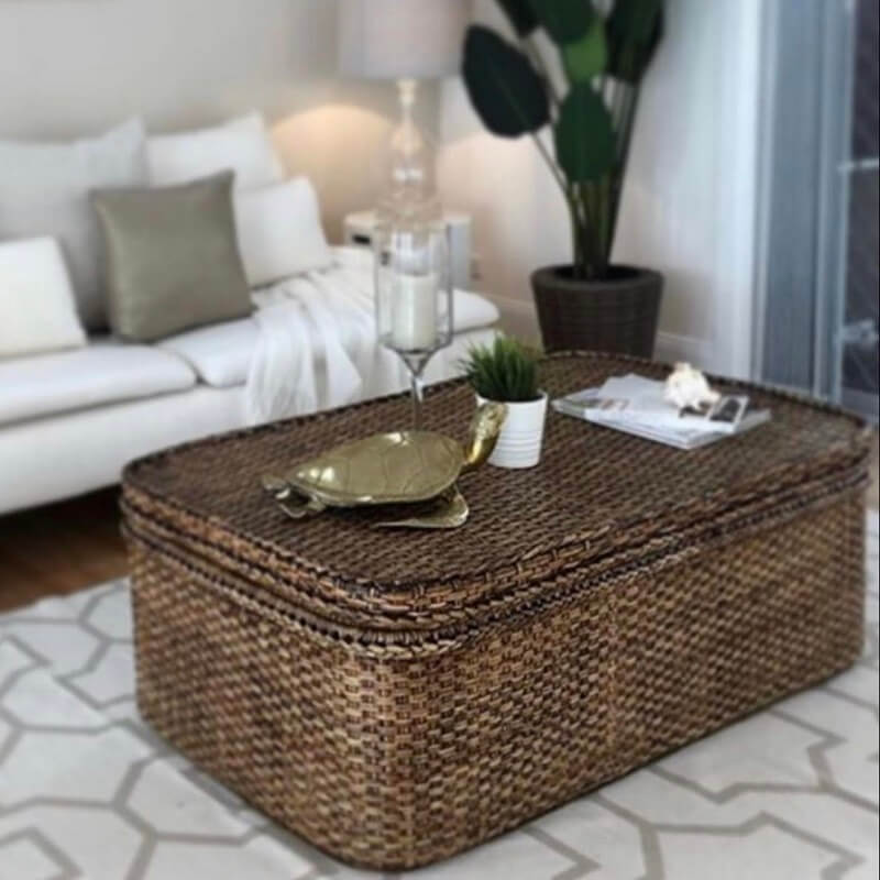 Chic Rattan Chest Coffee Table - Antique Brown