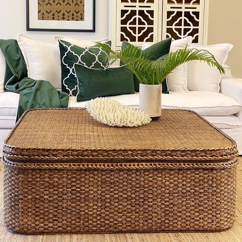 Chic Rattan Chest Square Coffee Table - Antique Brown