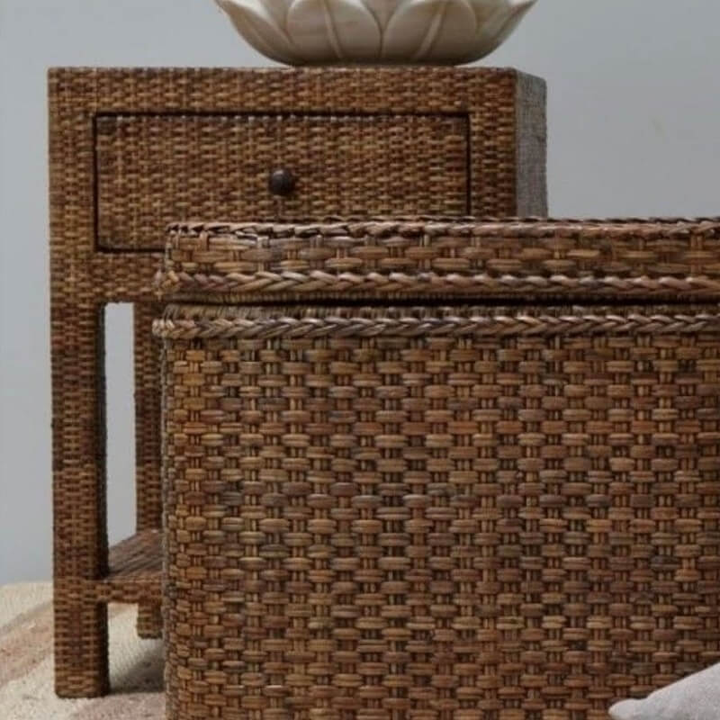 Chic Rattan Side Table - Antique Brown