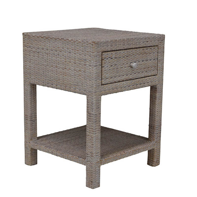 Chic Rattan Side Table - White Wash