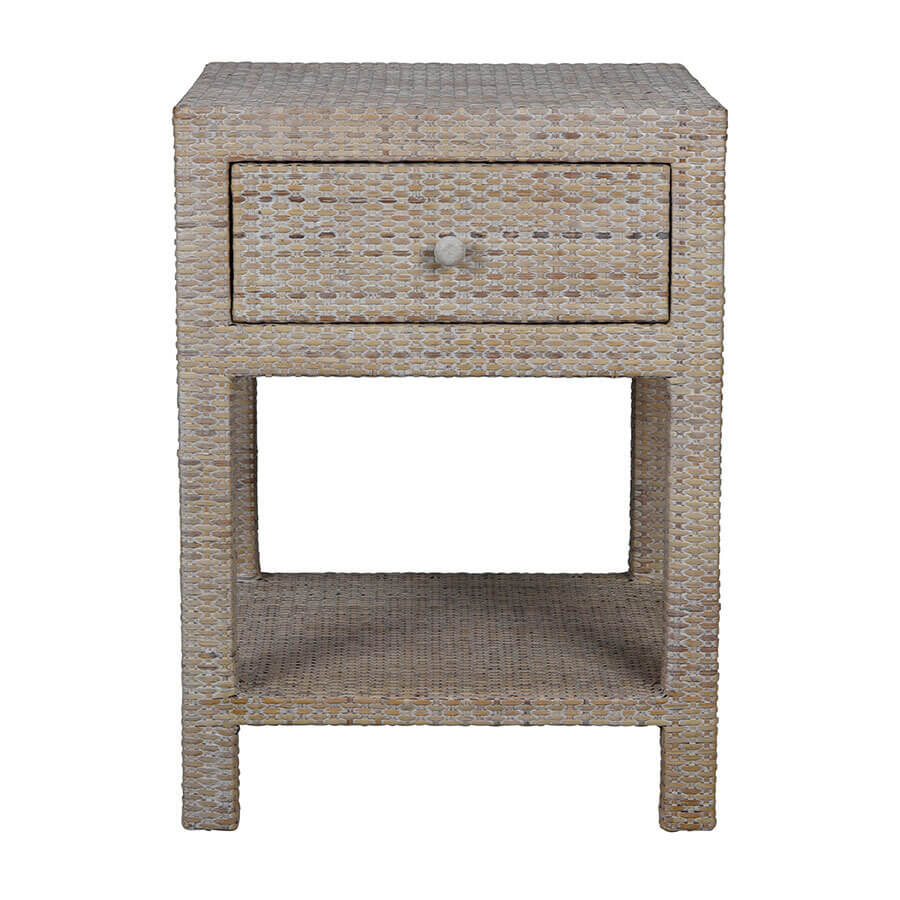 Chic Rattan Side Table - White Wash