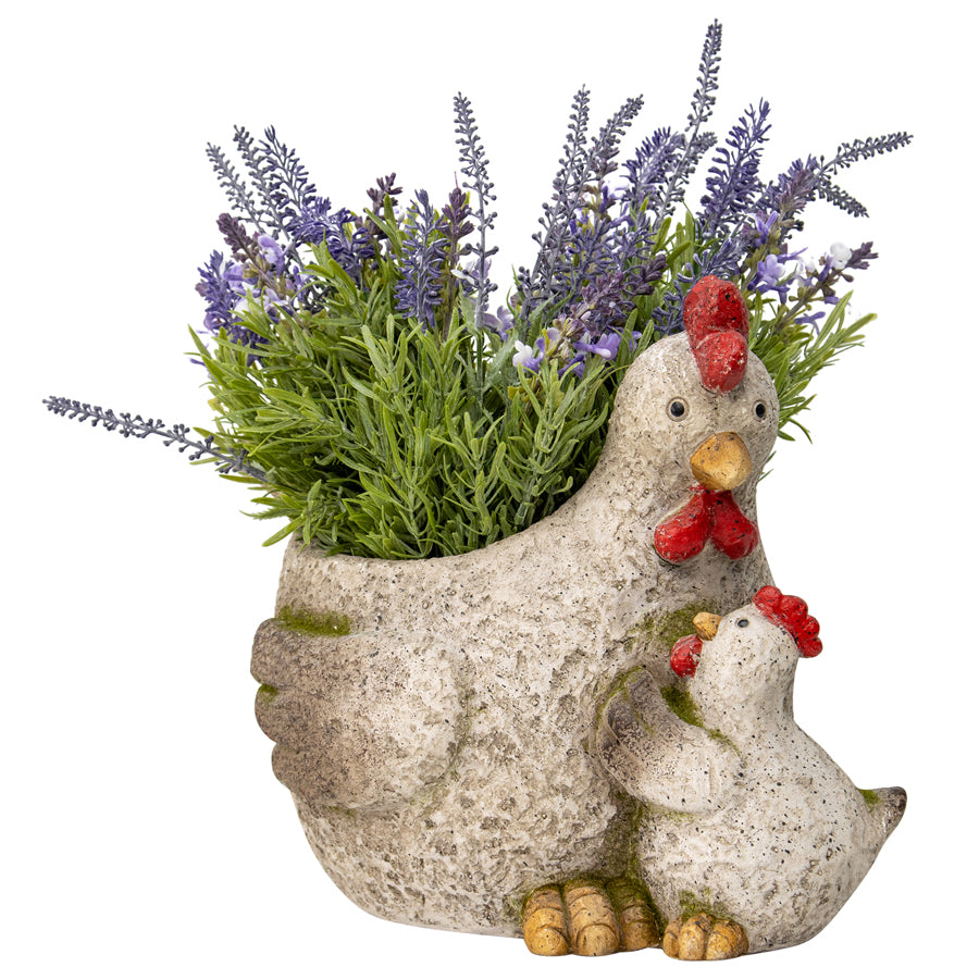 Chicken with Chick Planter with Hole & Plug - 29cms