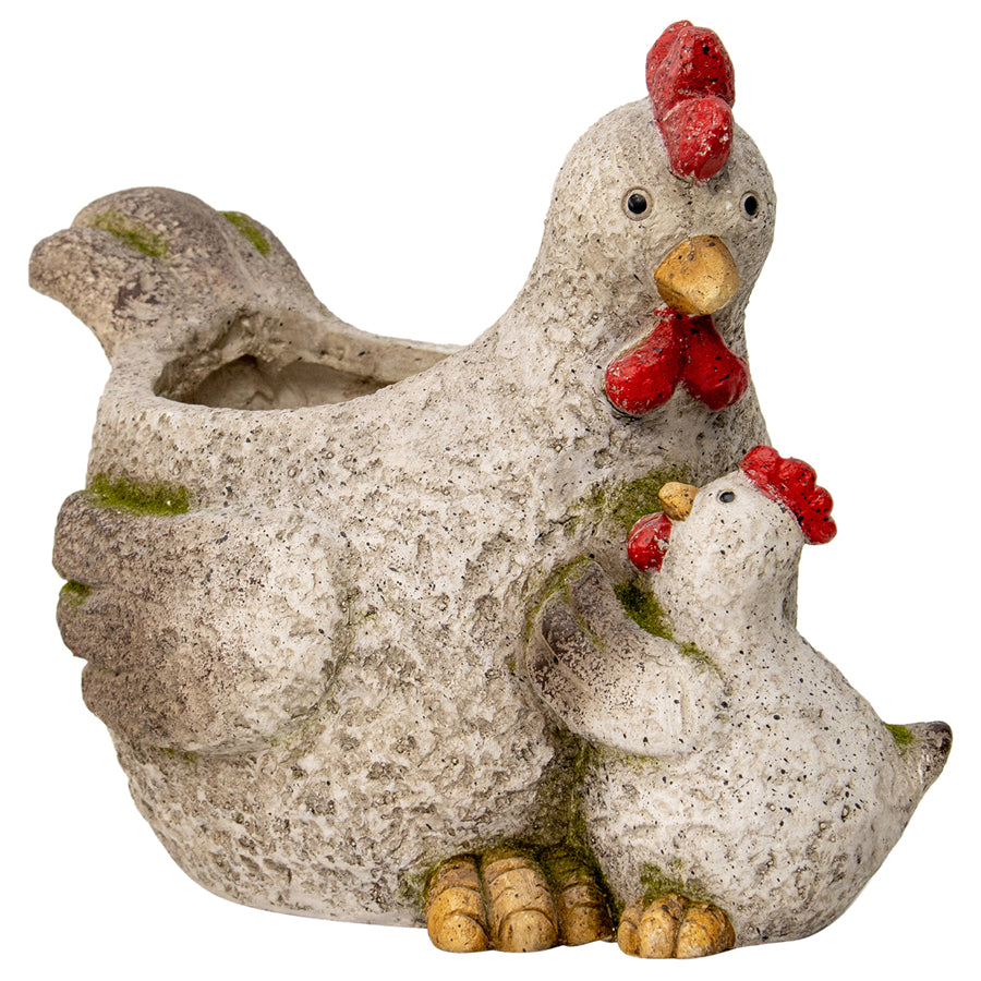 Chicken with Chick Planter with Hole & Plug - 29cms