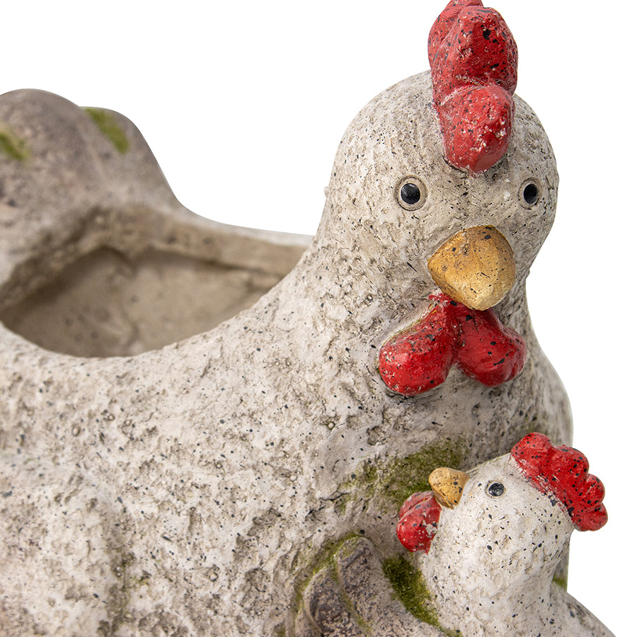 Chicken with Chick Planter with Hole & Plug - 29cms