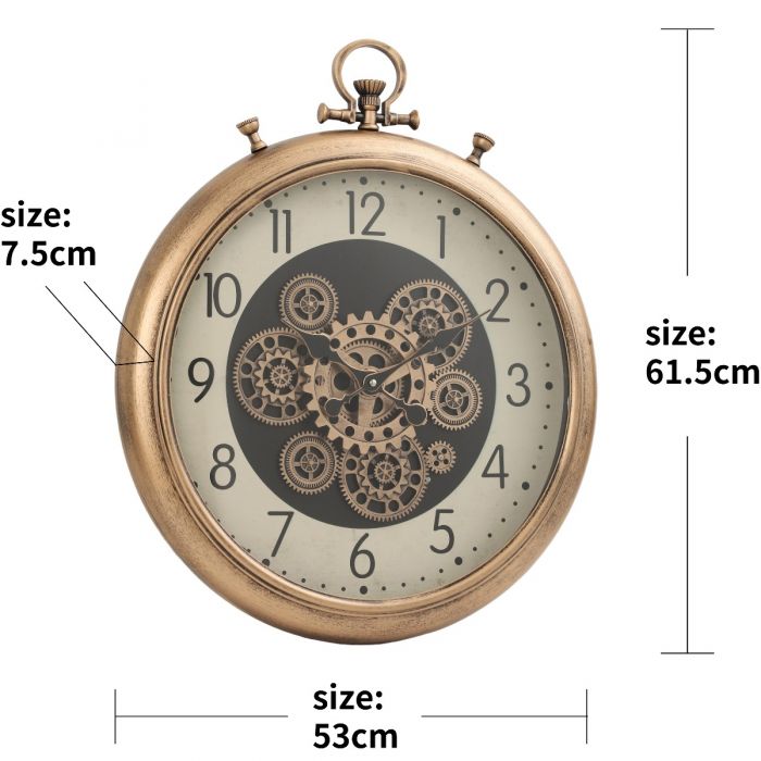 Chronograph Exposed Gear Movement Wall Clock - Gold