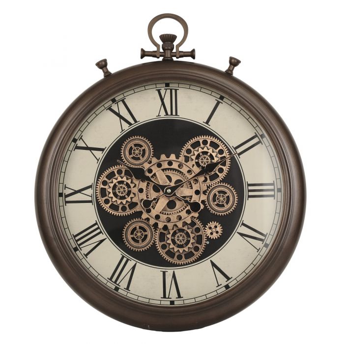 Chronograph Exposed Gear Movement Wall Clock - Chocolate