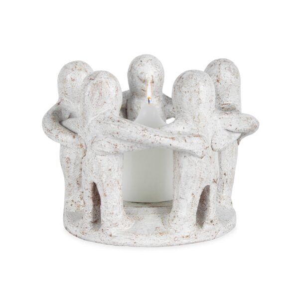 Circle of 5 Standing Friends Candleholder - Whitewash - 22x17cms