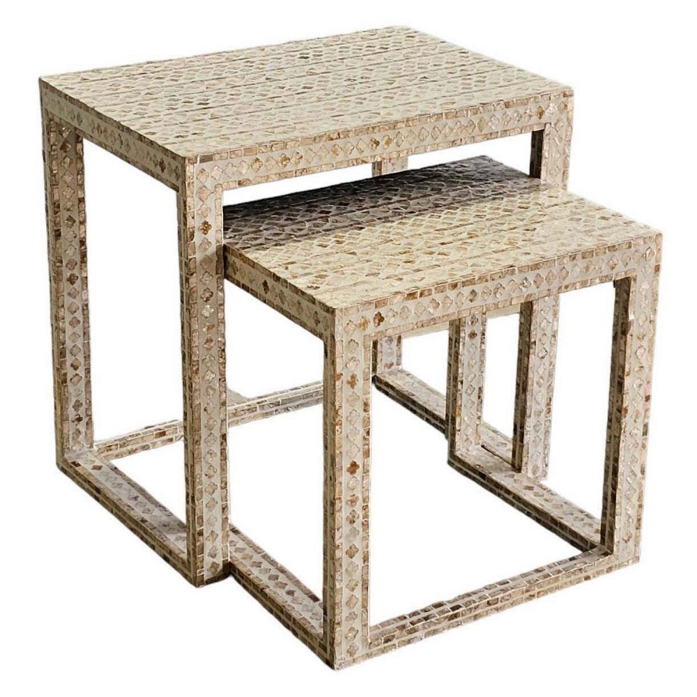 Claire Shell Inlay Nesting Tables Brown & White (Set Of 2)