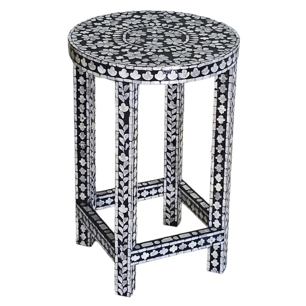 Claire Shell Inlay Round Side Table Black & White