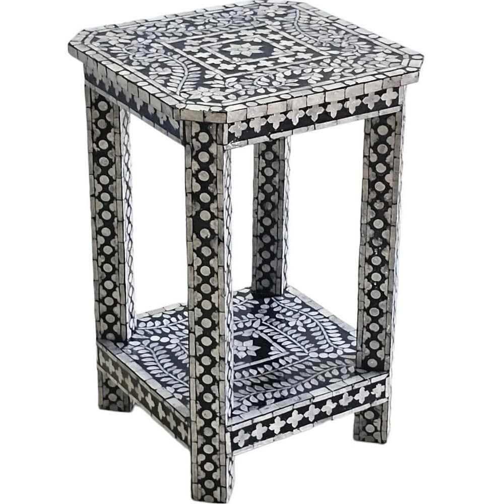 Claire Shell Inlay Square Side Table Black & White