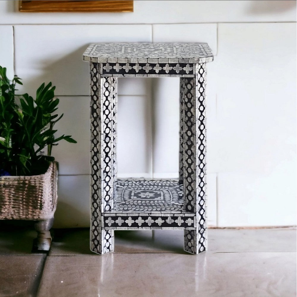 Claire Shell Inlay Square Side Table Black & White