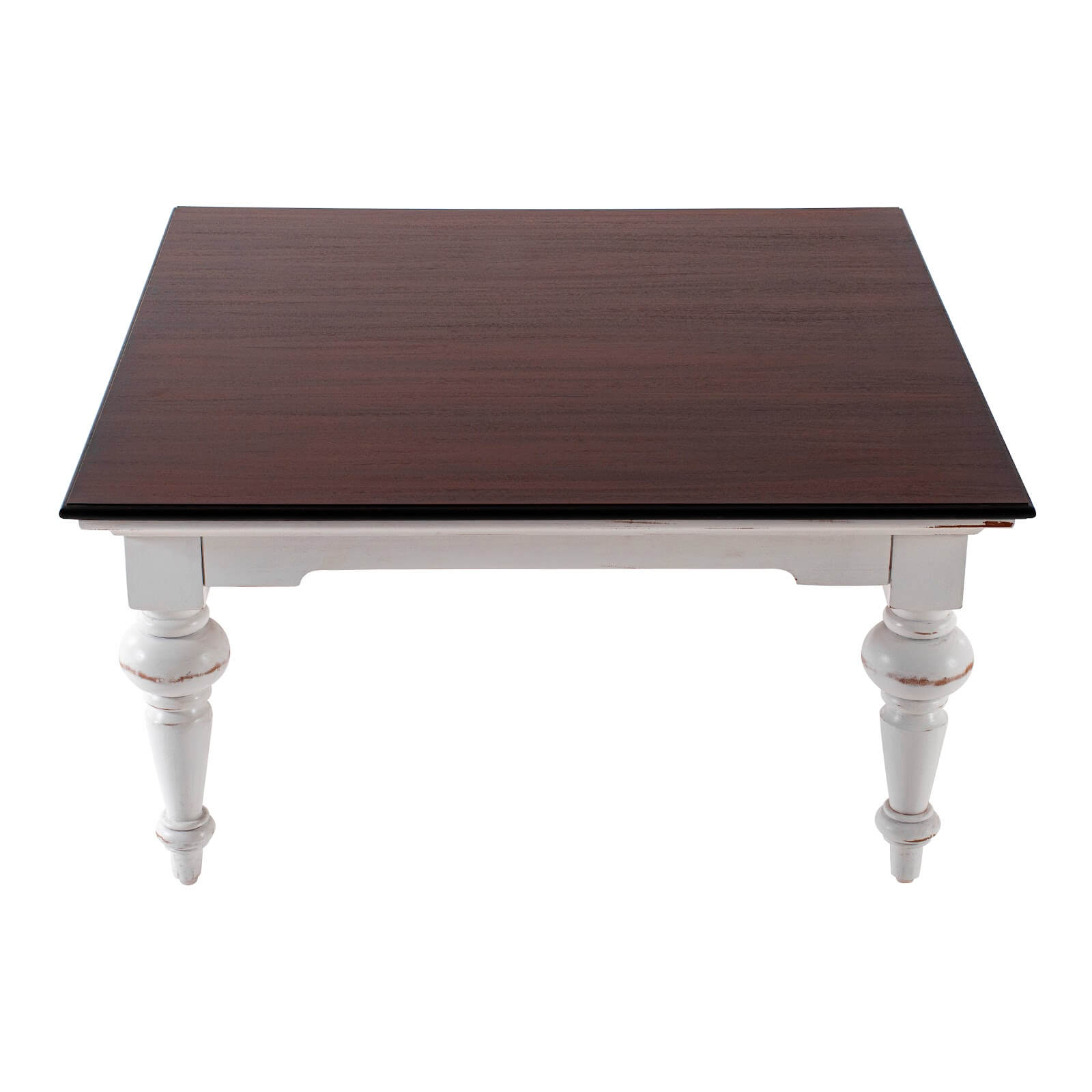 Classic Beveled Edged Square Coffee Table W/ Brown Top