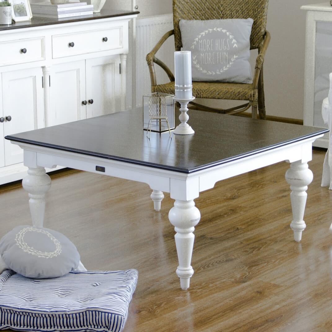 Classic Beveled Edged Square Coffee Table W/ Brown Top