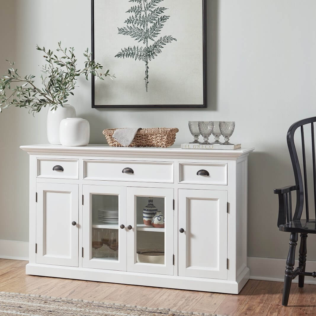 Classic Farmhouse Buffet 3 Drawers 2 + 2 Doors White