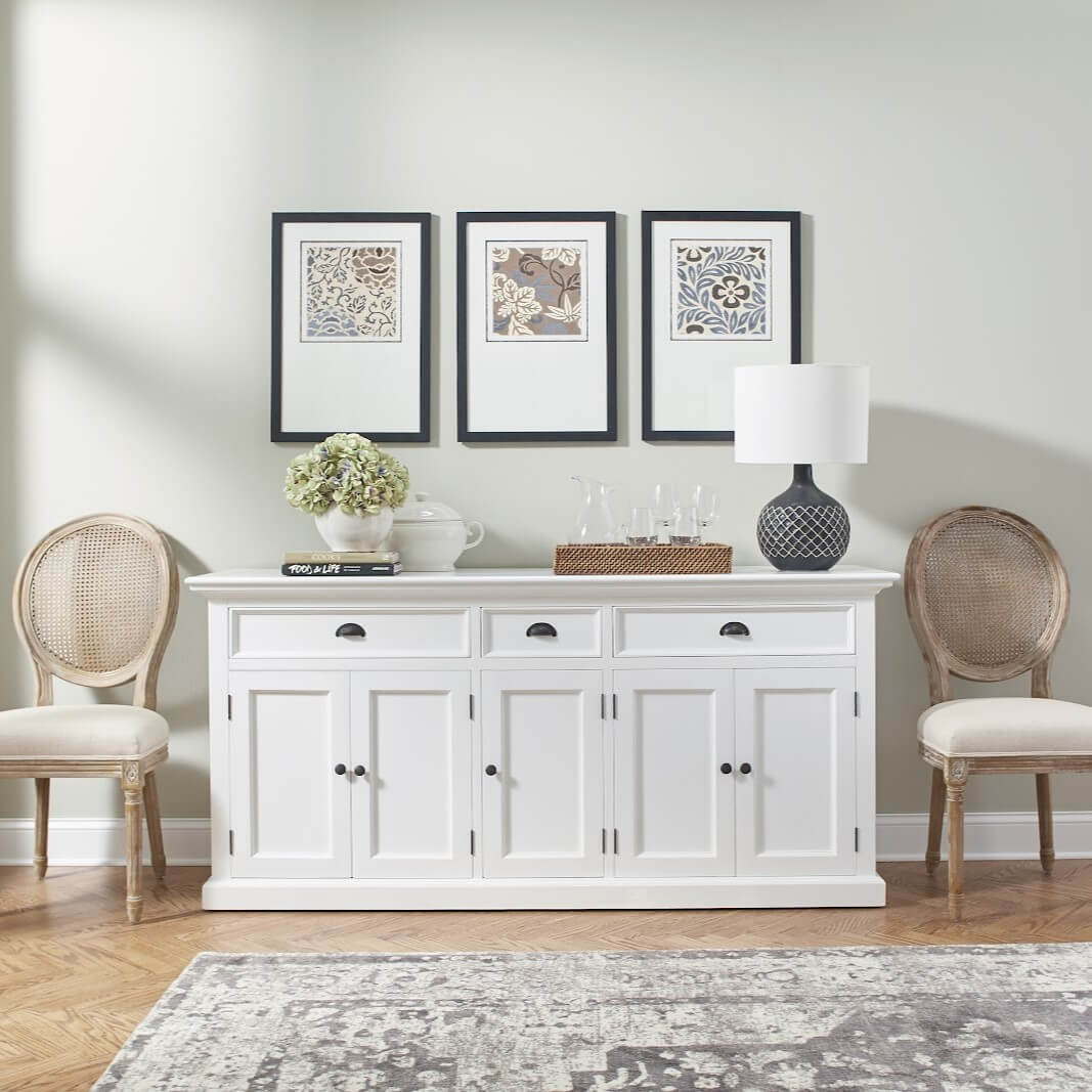 Classic Farmhouse Buffet with 3 Drawers & 5 Doors White