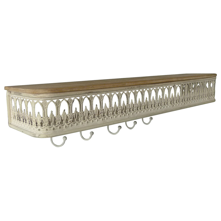 Classic Charm Wall Shelf with Removable Hooks 80cms