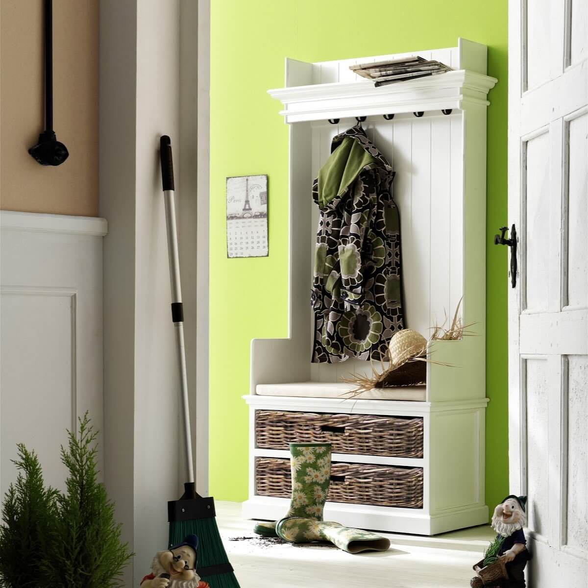 Classic Coat Rack & Bench With 2 Shelves Baskets