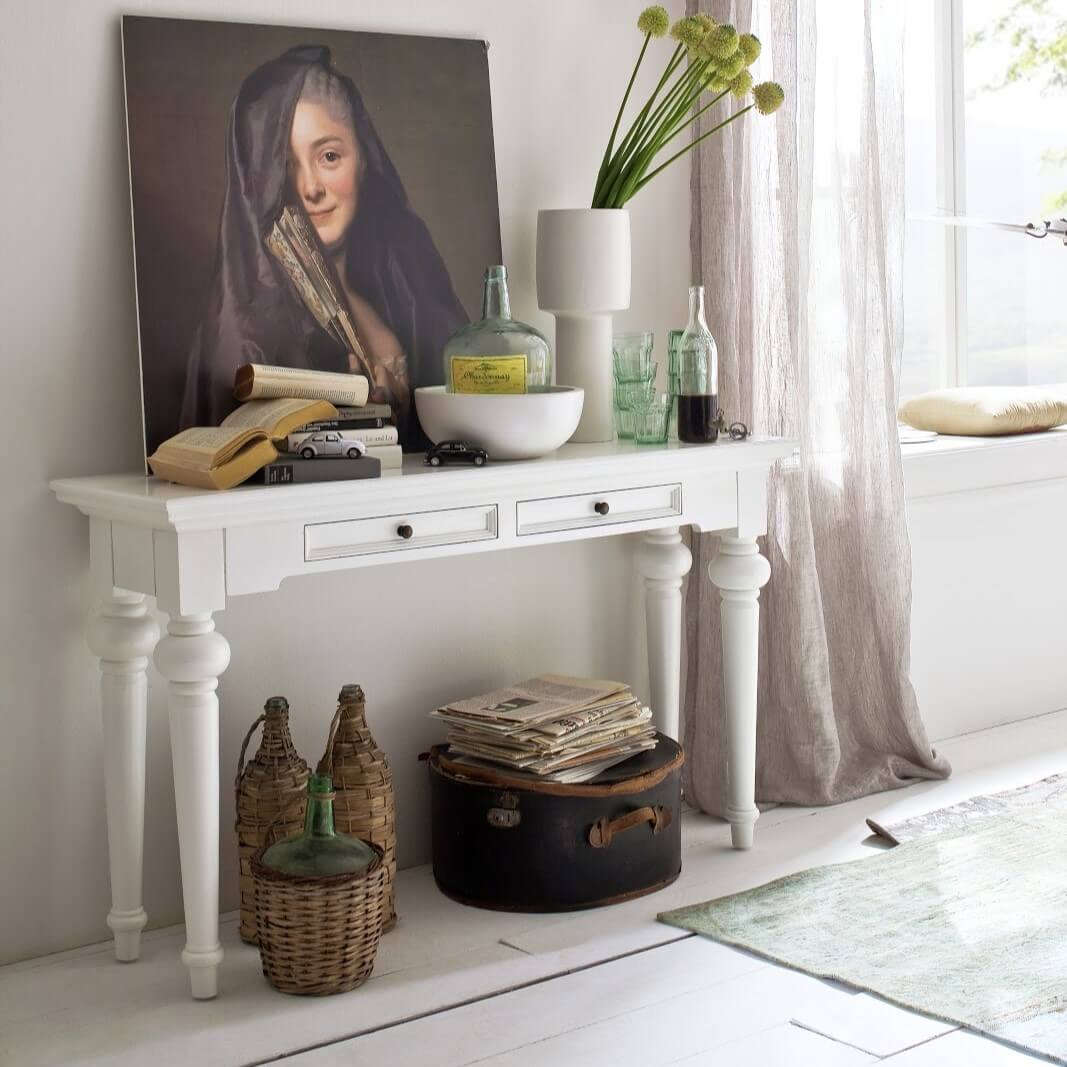 Classic Console Table 2 Drawers White