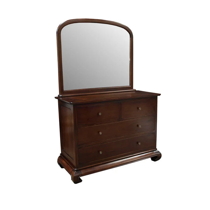 Classic Curved Mirror Opium Dressing Table - Dark Mahogany