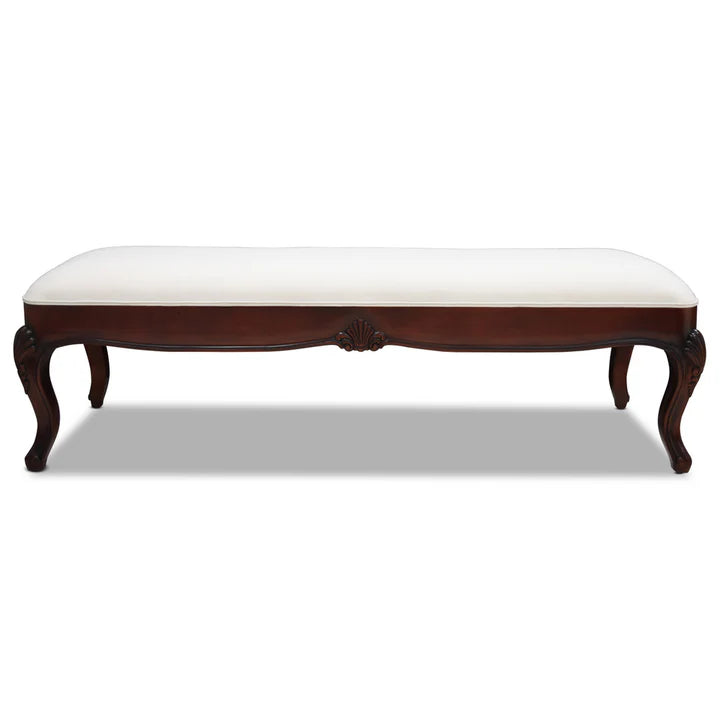 Classic Elegance French Louis Style Bed-End Stool - Dark Mahogany