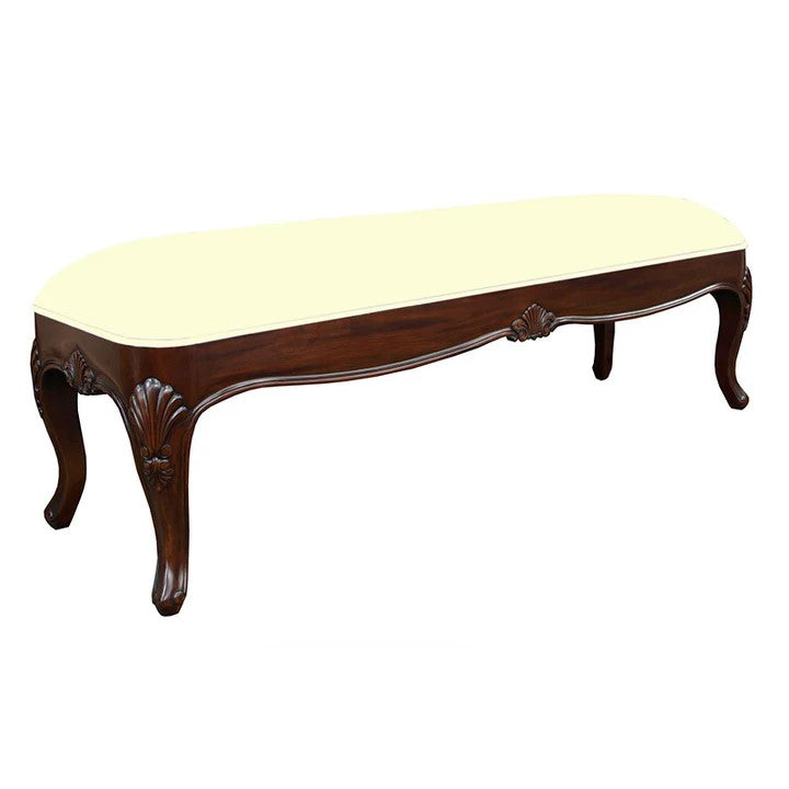 Classic Elegance French Louis Style Bed-End Stool - Dark Mahogany