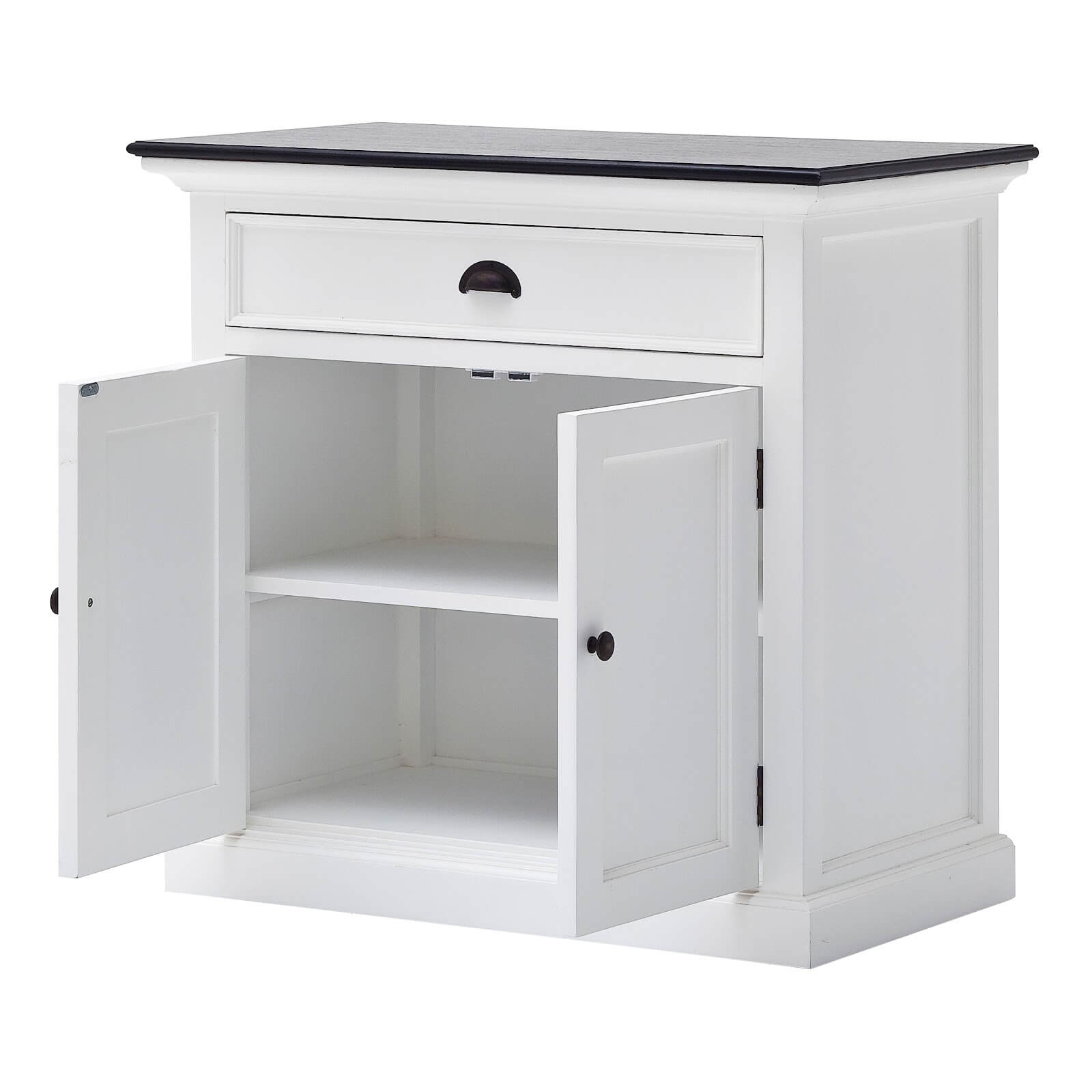 Classic Farmhouse 1 Drawer 2 Doors White W/ Black Top