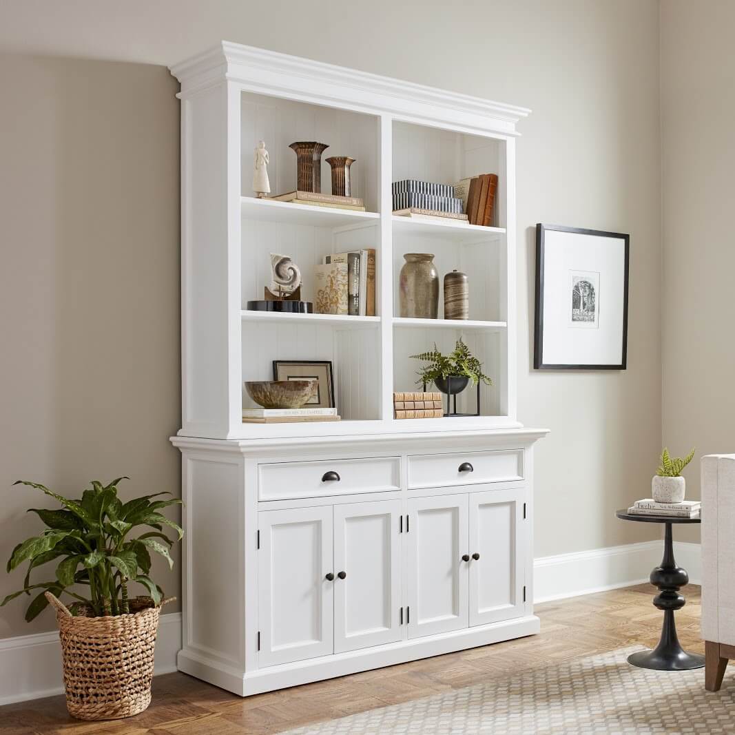 Classic Farmhouse Hutch Cabinet 2 Drawers 4 Doors & 6 Shelves